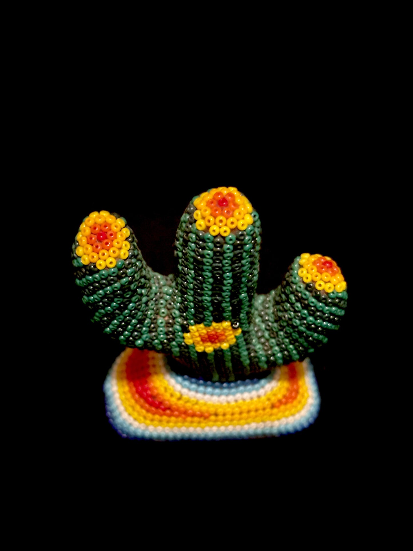 HUICHOL ART - Cactus - Rainbow base