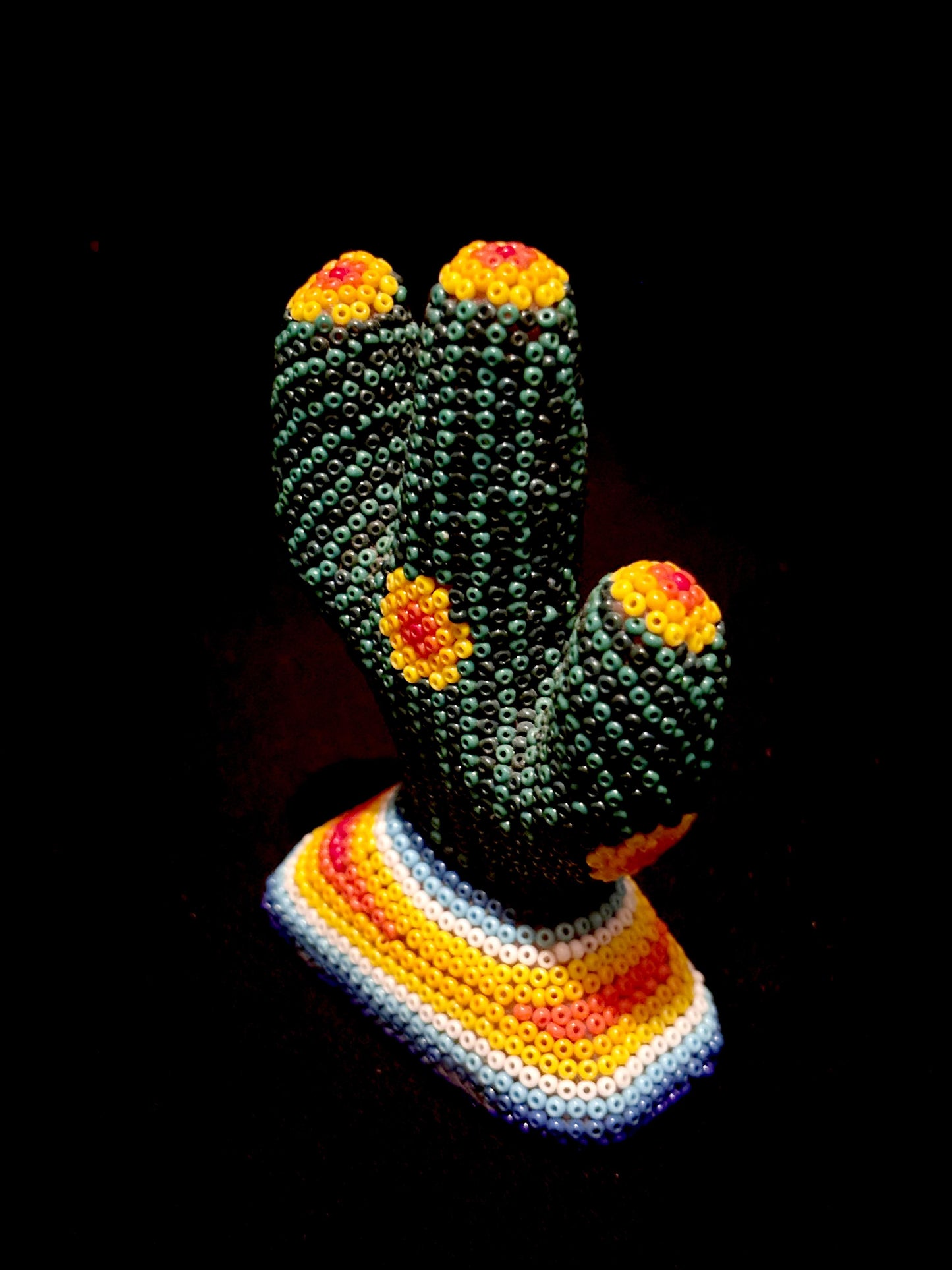 HUICHOL ART - Cactus - Rainbow base