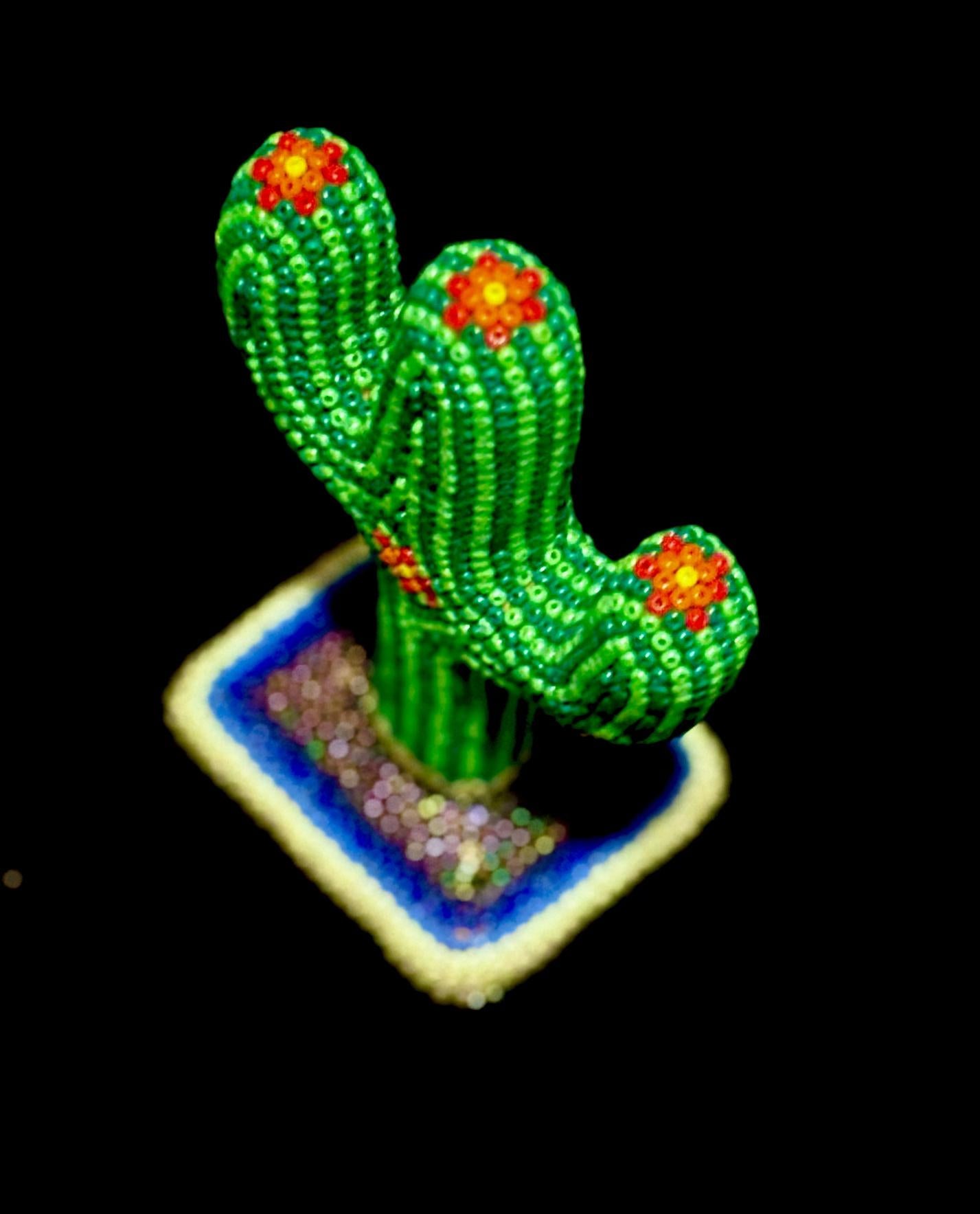 HUICHOL ART - Cactus - Blue base