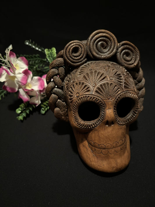 BLACK CLAY ART - Flowers Skull - Brown