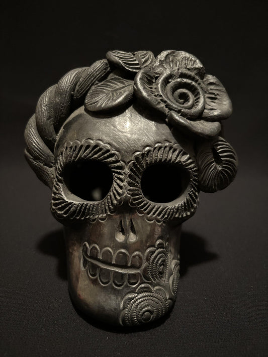 BLACK CLAY ART - Flowers Skull - Black