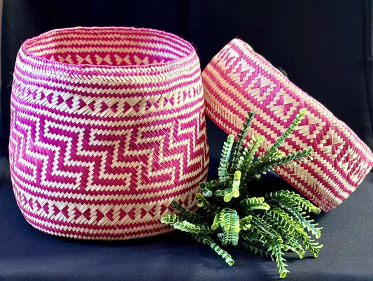 BRAIDED PALM ART - Pink Basket