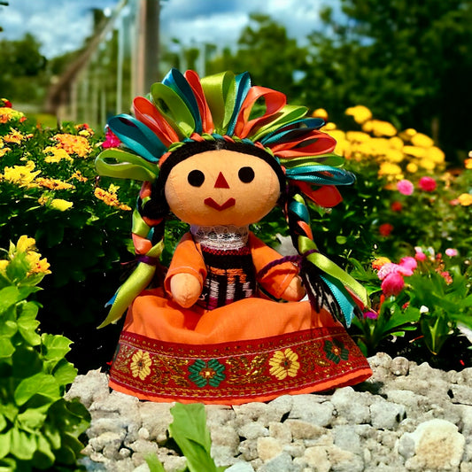 HANDMADE MEXICAN RAG DOLL - Inkillay: South american name, means "My little Flower"
