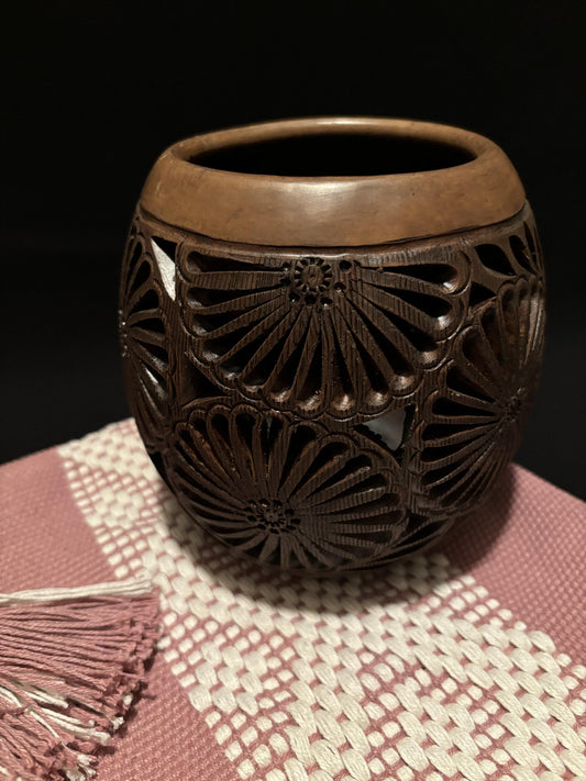BLACK CLAY ART - Brown Vase - Flowers