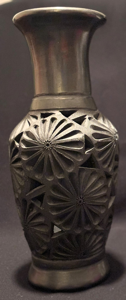 BLACK CLAY ART - Long Black Clay Vase - Flowers