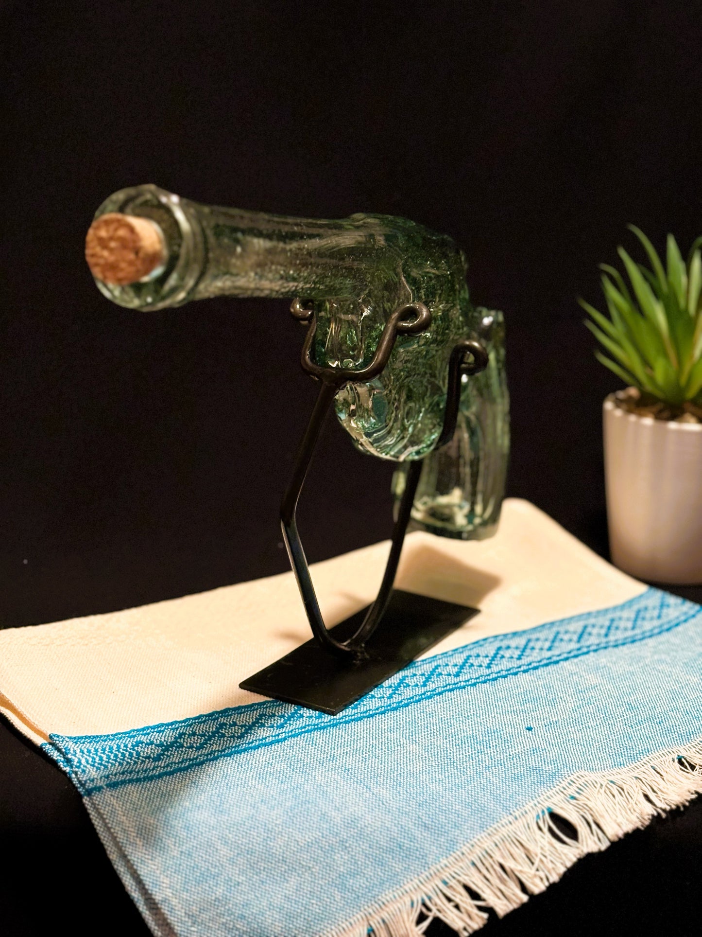 BLOWN GLASS ART - Gun with base