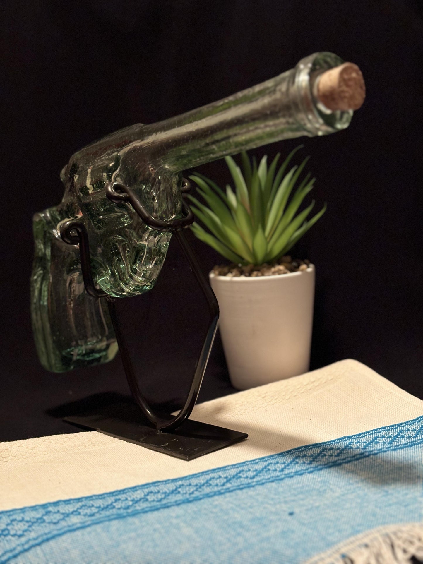 BLOWN GLASS ART - Gun with base