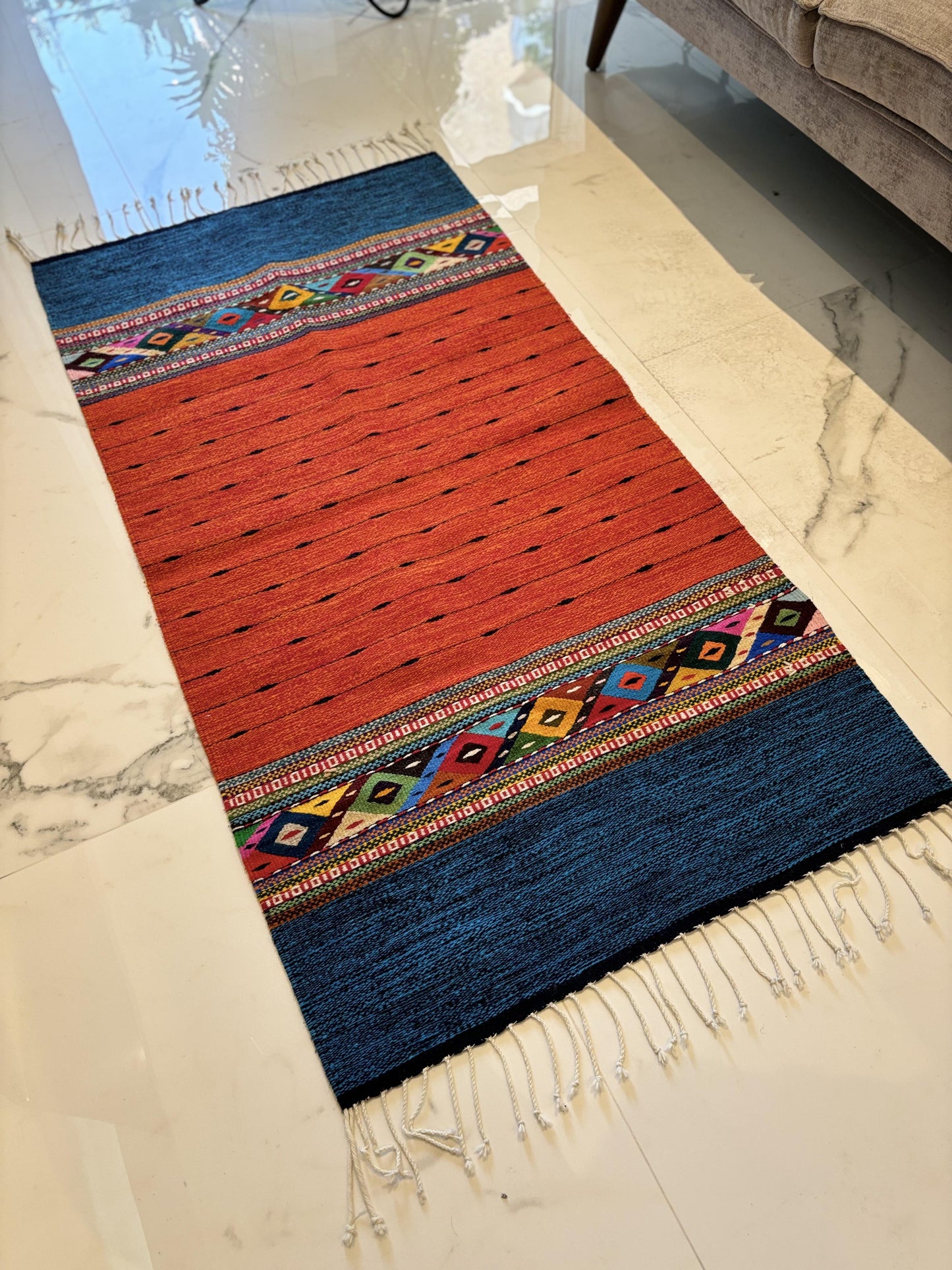 WOOL RUG - Red and Blue Wool Rug